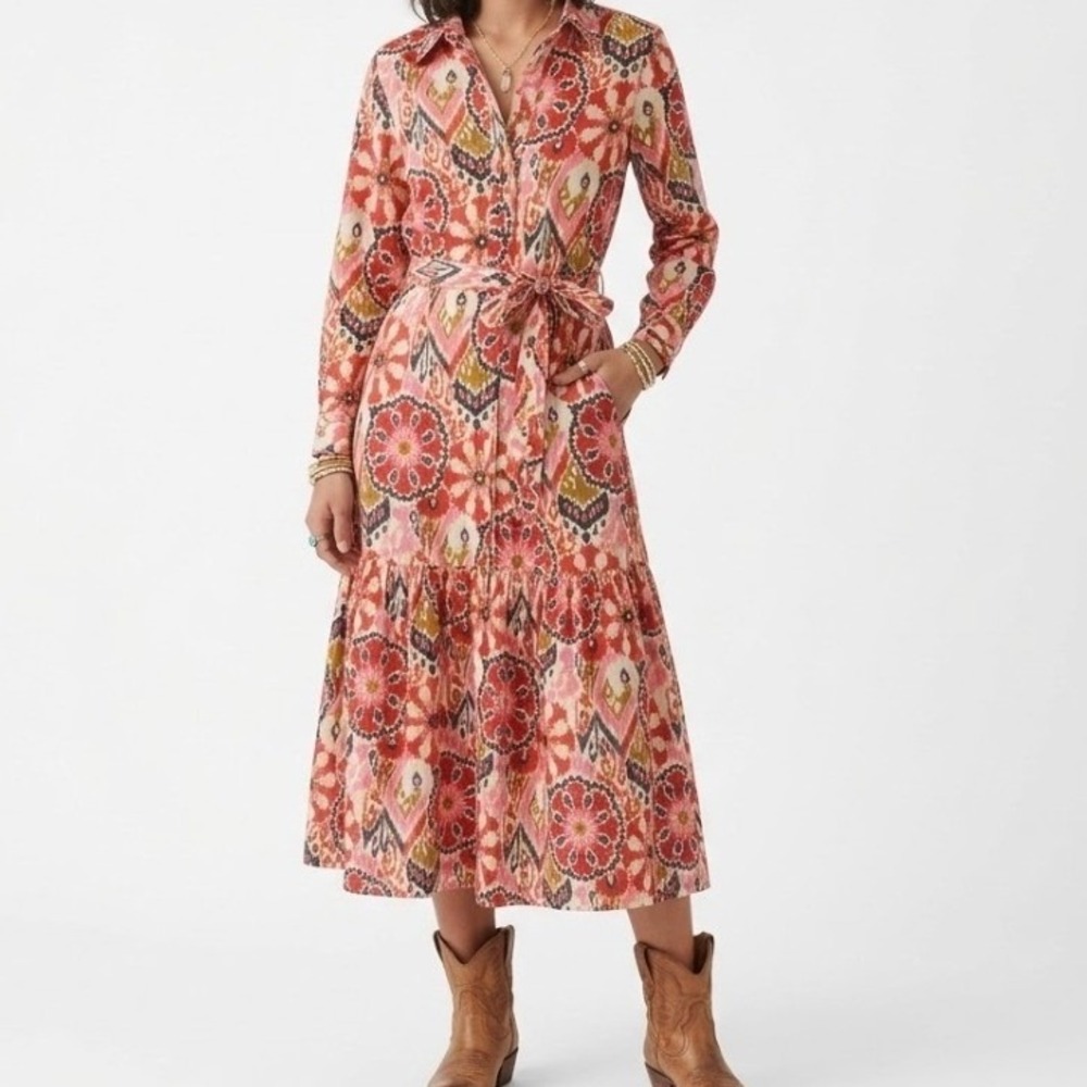 Zara Alessi Midi Dress Boho Tiered Flowy Cotton Gauze Multicolor XS